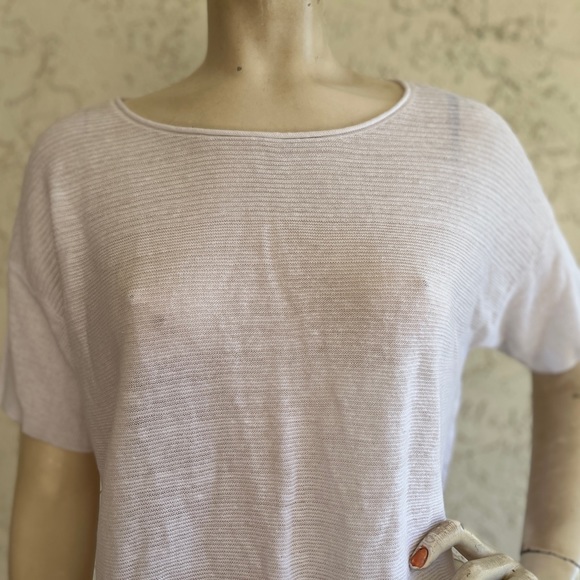 EILEEN FISHER 100% Organic Cotton Top Knit Sweater Solid White Short Sleeve M - Picture 5 of 14